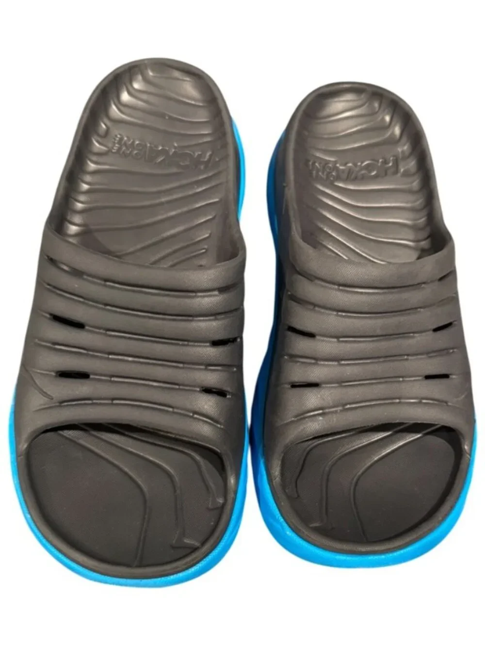 HOKA ONE ONE Ora Recovery Slides Men’s 9 Women’s 11 Black Blue Comfort Sandals